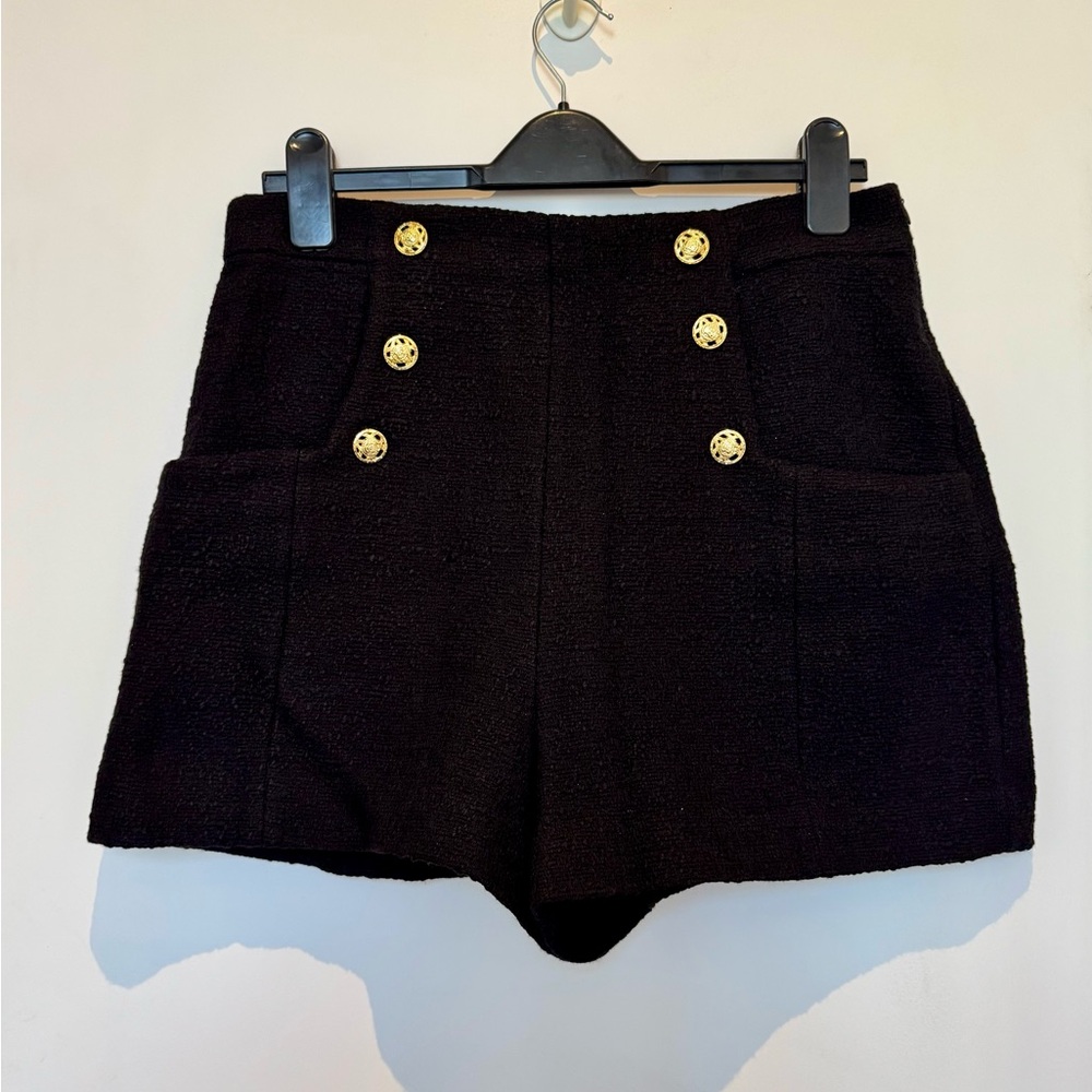 Zara High Waist Black Tweed Shorts XL